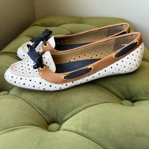 Sperry Top Sider Slip On Flat White Brown Navy Vegan Womens 8.5